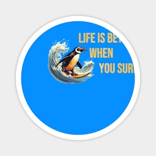 Surfing Fan - Surfing Penguin Funny Animals Magnet